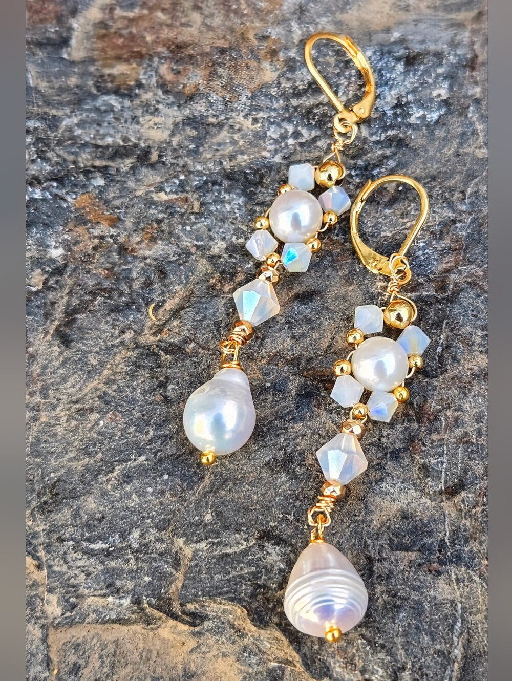 Natural White Freshwater Pearls In Handwoven Delicate Victorian Artisan Earrings